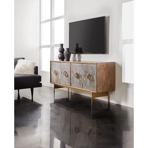 Melange Russell 4-Door Bone Inlay Credenza, Brown 4 Melange Russell 4-Door Bone Inlay Credenza, Brown