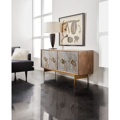 Melange Russell 4-Door Bone Inlay Credenza, Brown 5 Melange Russell 4-Door Bone Inlay Credenza, Brown