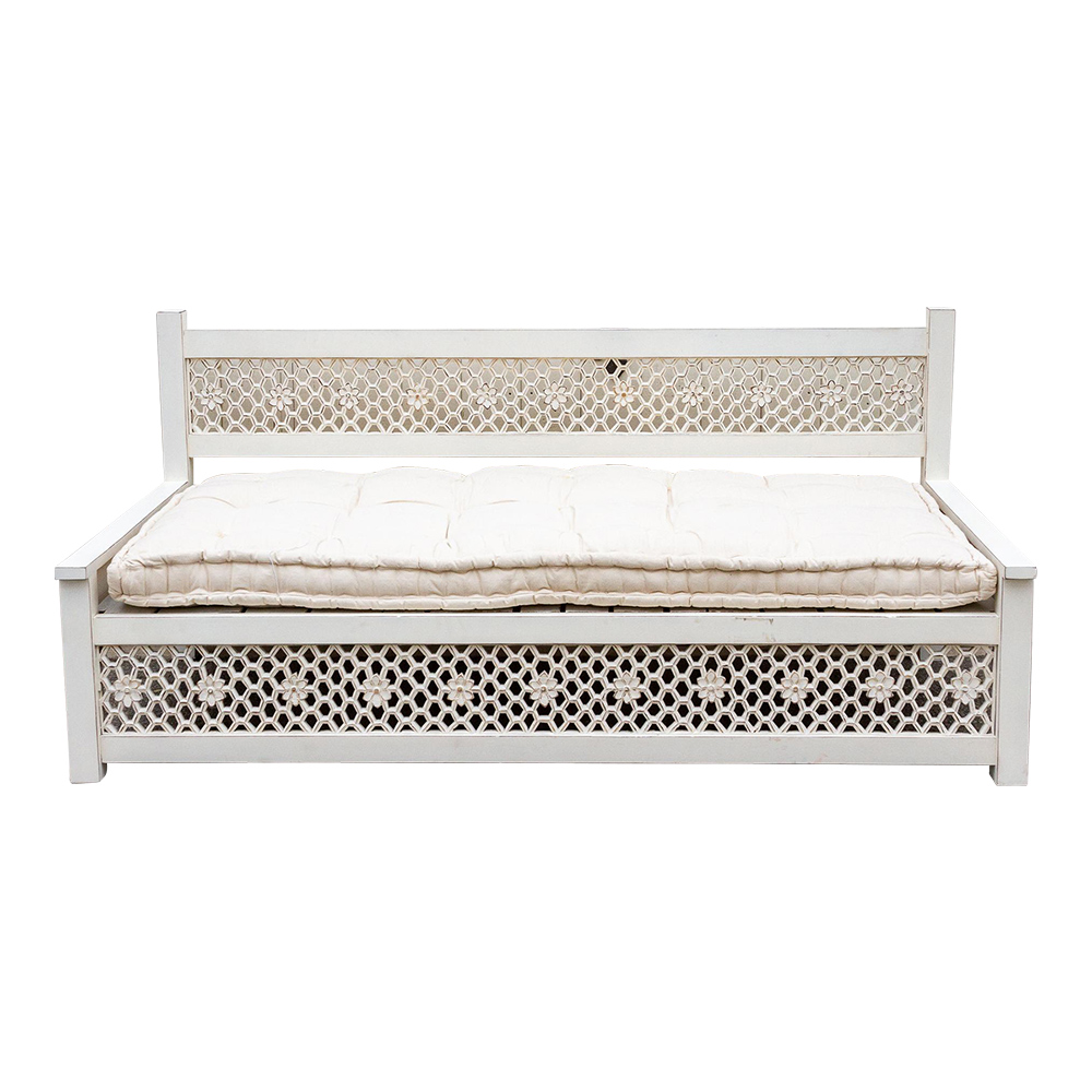 Antiqued White Carved Floral Jali Daybed