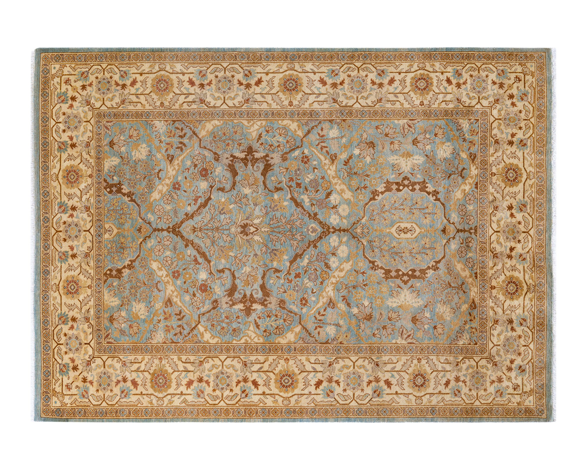 Eclectic, One-of-a-Kind Hand-Knotted Light Blue Rug, 6'1" x 8'10" 1 Eclectic, One-of-a-Kind Hand-Knotted Light Blue Rug, 6'1" x 8'10"