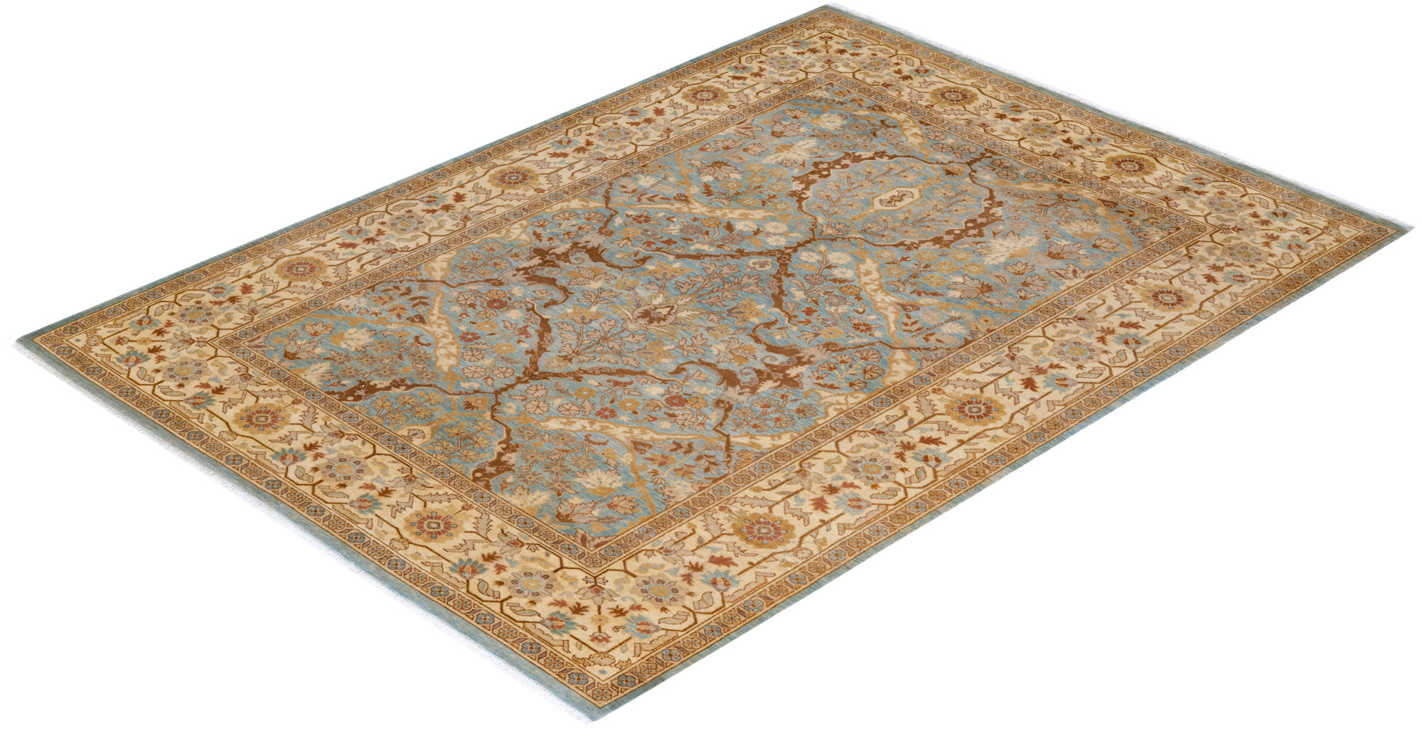 Eclectic, One-of-a-Kind Hand-Knotted Light Blue Rug, 6'1" x 8'10" 8 Eclectic, One-of-a-Kind Hand-Knotted Light Blue Rug, 6'1" x 8'10"