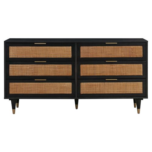 Wyatt Rattan 6-Drawer Dresser, Black/Brown