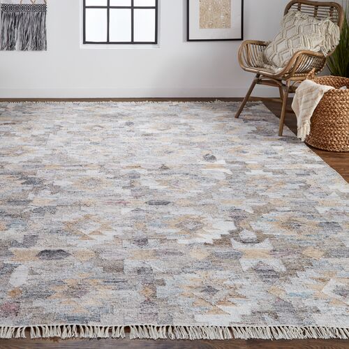 Estie Geometric Handwoven Rug, Gray/Multi 2 Estie Geometric Handwoven Rug, Gray/Multi