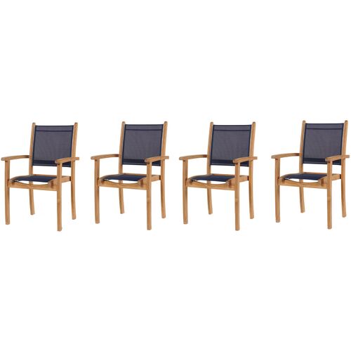 S/4 Milo Teak Stacking Outdoor Dining Chairs, Blue Textilene