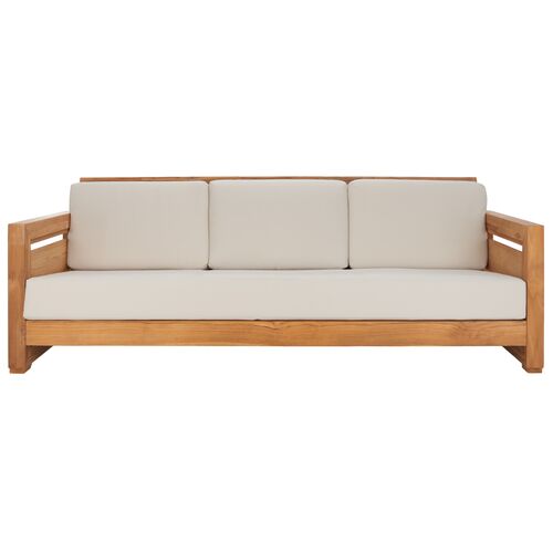 Huxley Teak 3-Seat Outdoor Sofa, Natural/White 1 Huxley Teak 3-Seat Outdoor Sofa, Natural/White