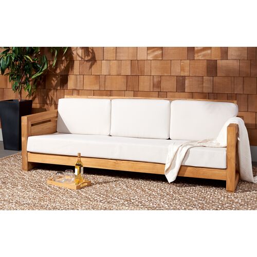 Huxley Teak 3-Seat Outdoor Sofa, Natural/White 2 Huxley Teak 3-Seat Outdoor Sofa, Natural/White