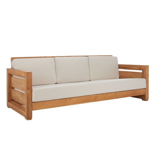 Huxley Teak 3-Seat Outdoor Sofa, Natural/White 7 Huxley Teak 3-Seat Outdoor Sofa, Natural/White