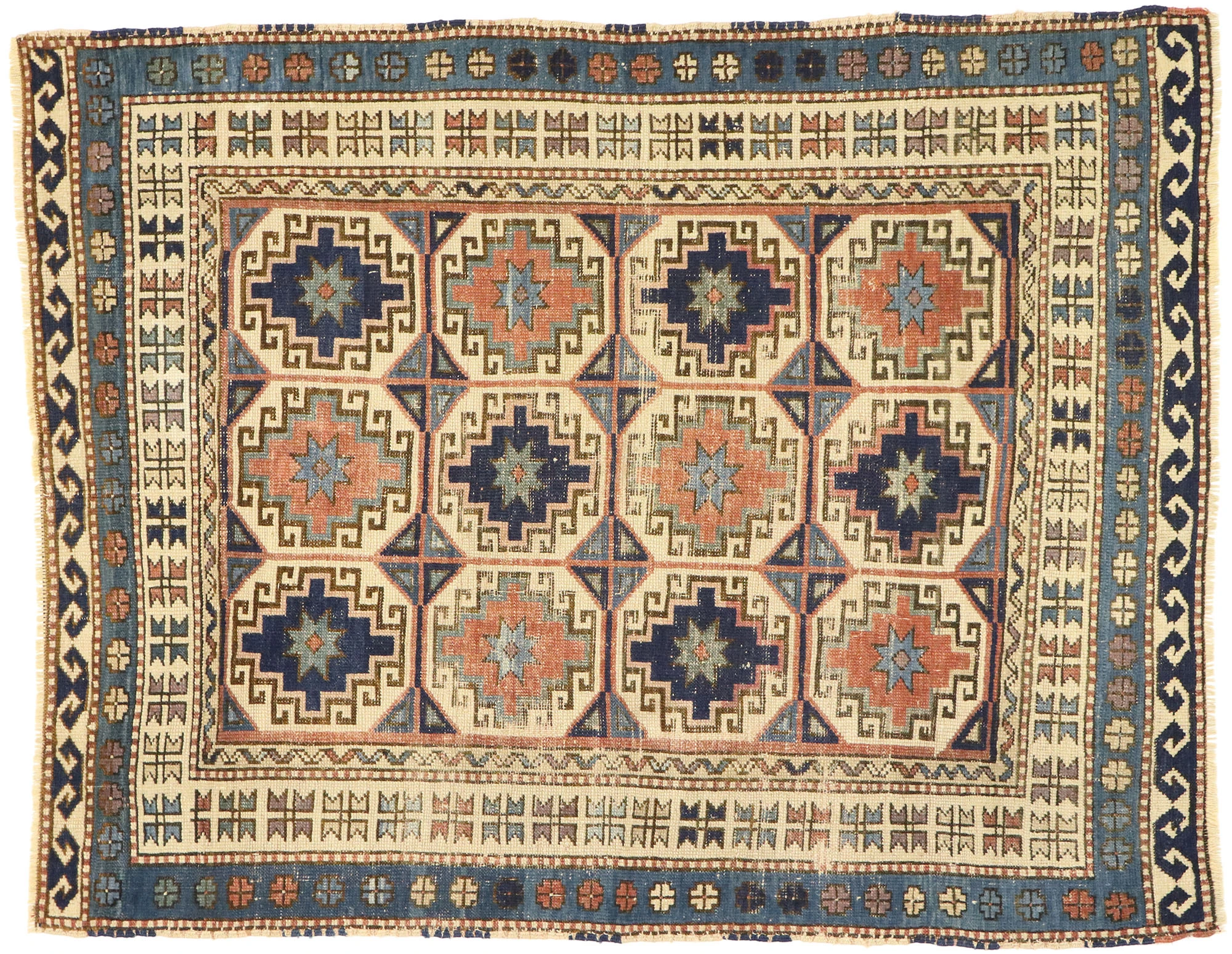 Antique Moghan Kazak Rug, 4'00 x 5'01 1 Antique Moghan Kazak Rug, 4'00 x 5'01