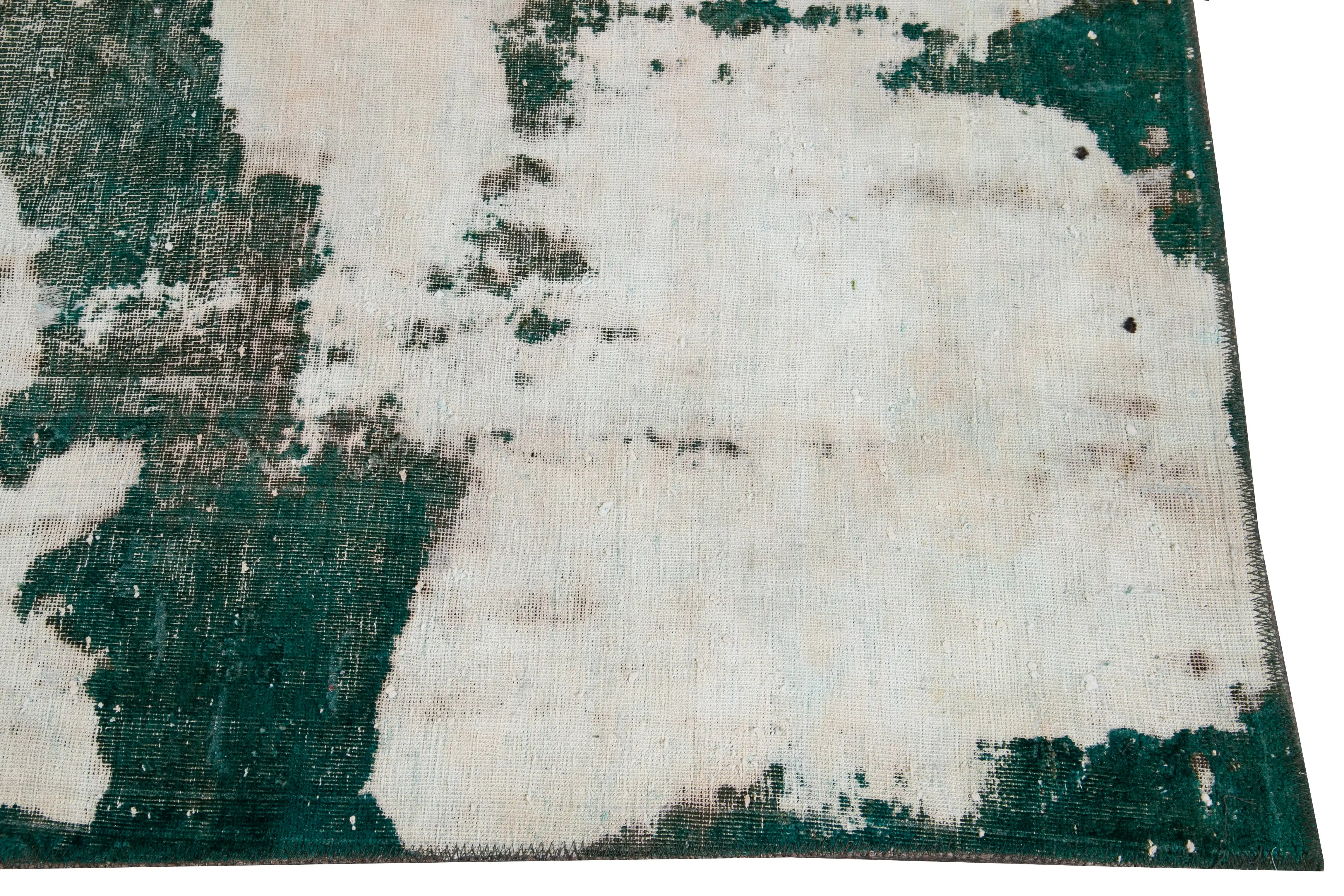 Vintage Abstract Green Wool Rug 3 Vintage Abstract Green Wool Rug