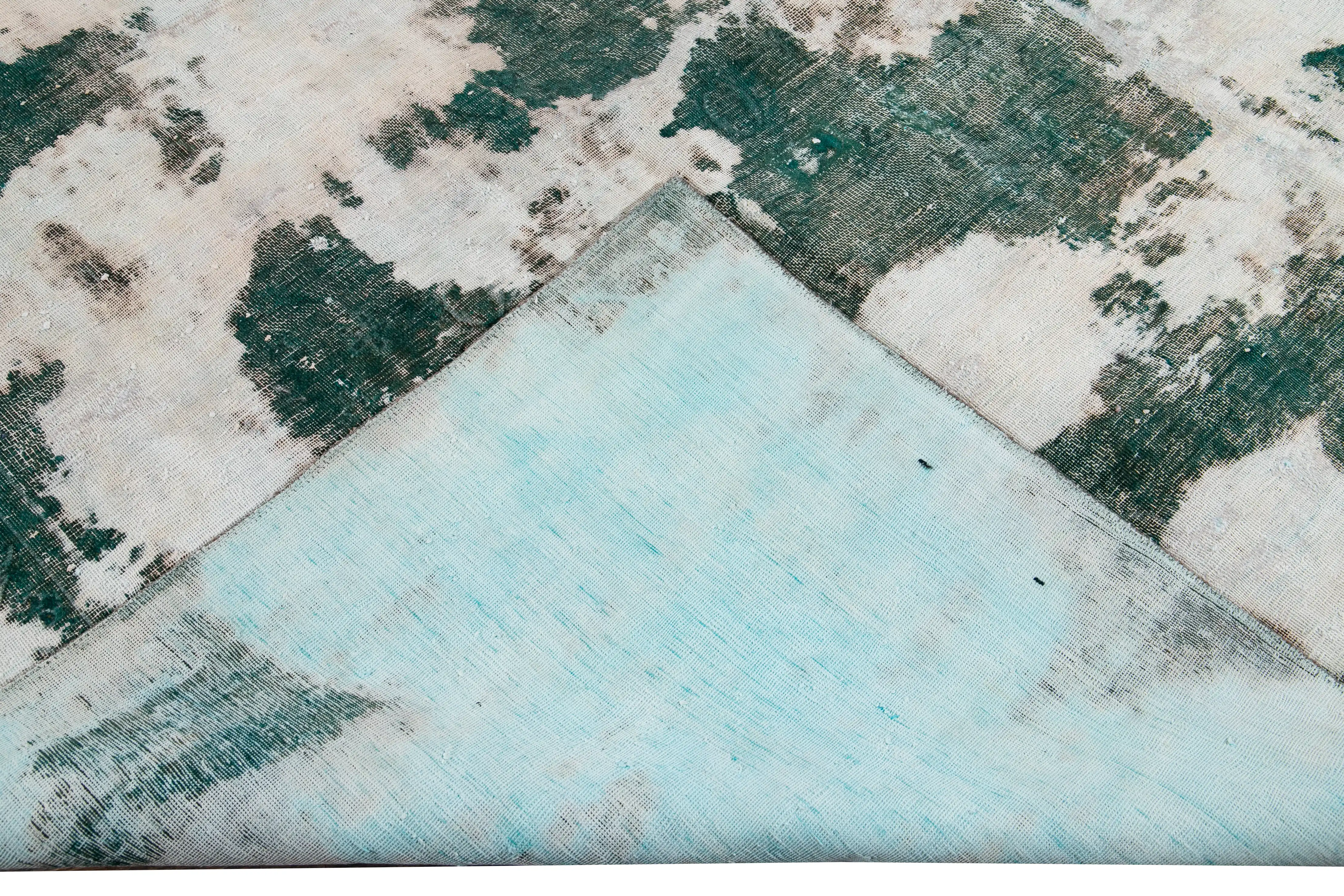 Vintage Abstract Green Wool Rug 6 Vintage Abstract Green Wool Rug