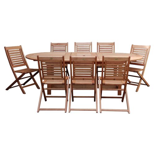 Milano 9-Pc Outdoor Dining Set, Natural Eucalyptus