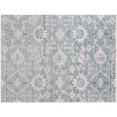 Raja Hand-Knotted Rug, Aqua/Taupe 4 Raja Hand-Knotted Rug, Aqua/Taupe