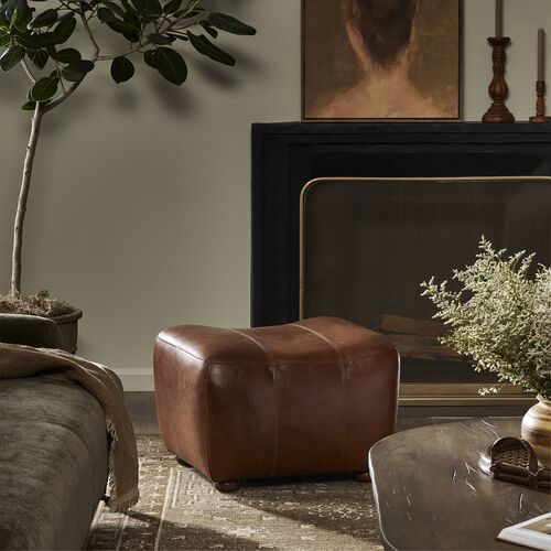 Kylo Leather Ottoman, Dulane Mahogany 9 Kylo Leather Ottoman, Dulane Mahogany