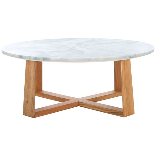 Conal Marble Top Coffee Table, White/Natural 1 Conal Marble Top Coffee Table, White/Natural