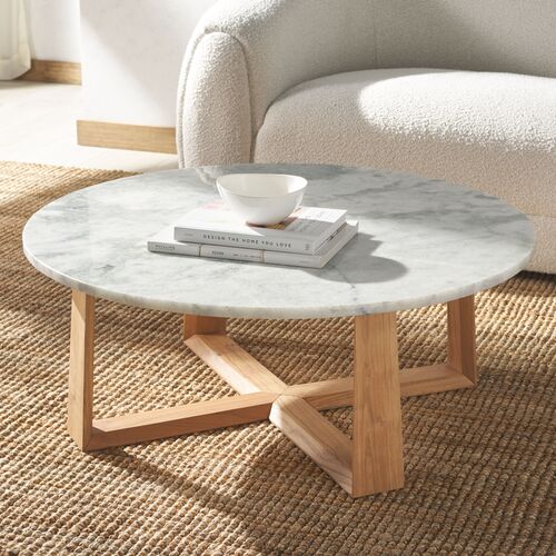 Conal Marble Top Coffee Table, White/Natural 2 Conal Marble Top Coffee Table, White/Natural