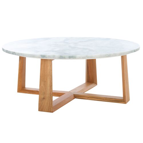 Conal Marble Top Coffee Table, White/Natural 6 Conal Marble Top Coffee Table, White/Natural
