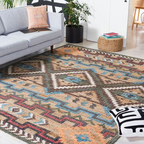 Kia Hand Woven Rug, Natural/Blue 2 Kia Hand Woven Rug, Natural/Blue