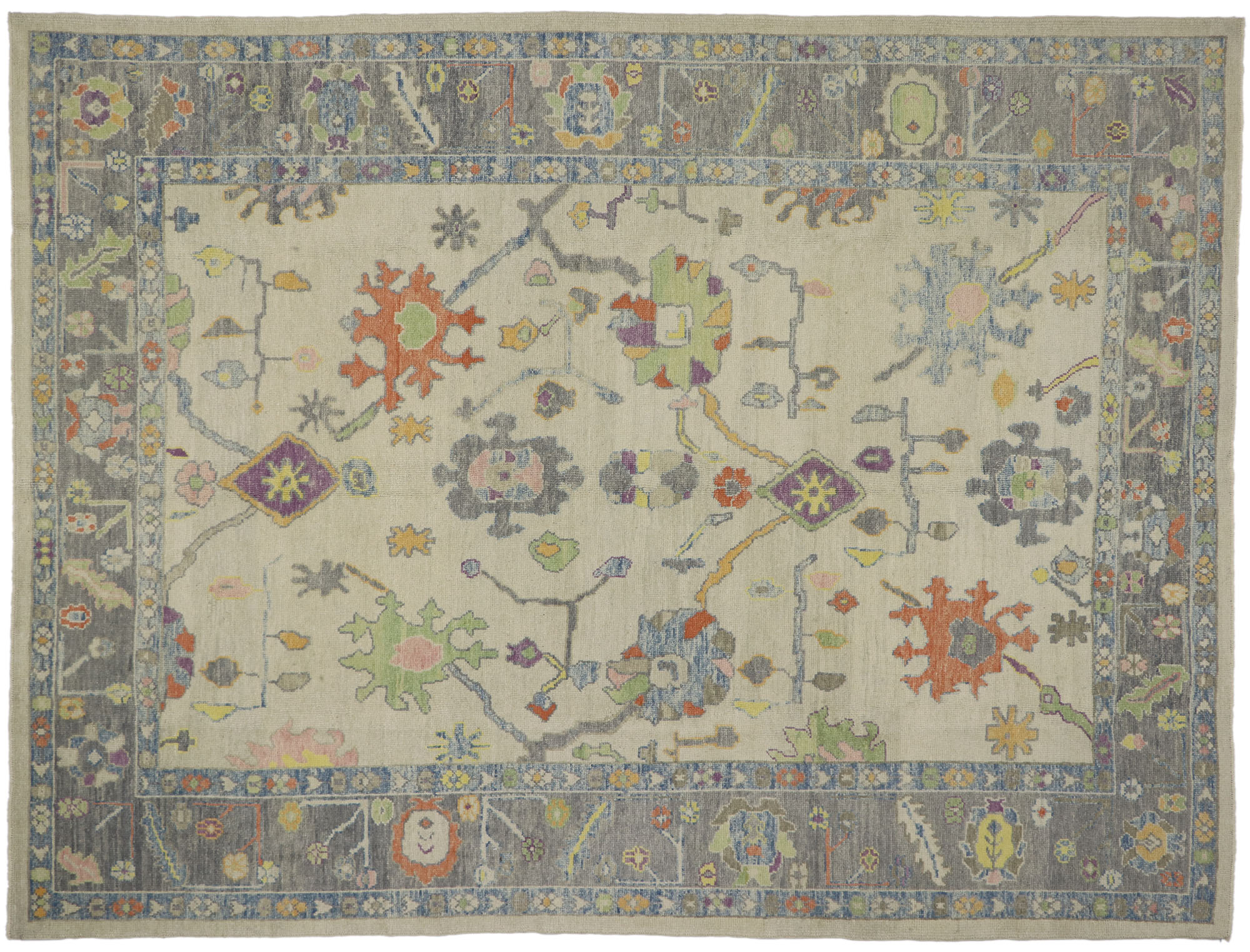 Colorful Turkish Oushak Rug, 9'2 x 12'1 1 Colorful Turkish Oushak Rug, 9'2 x 12'1