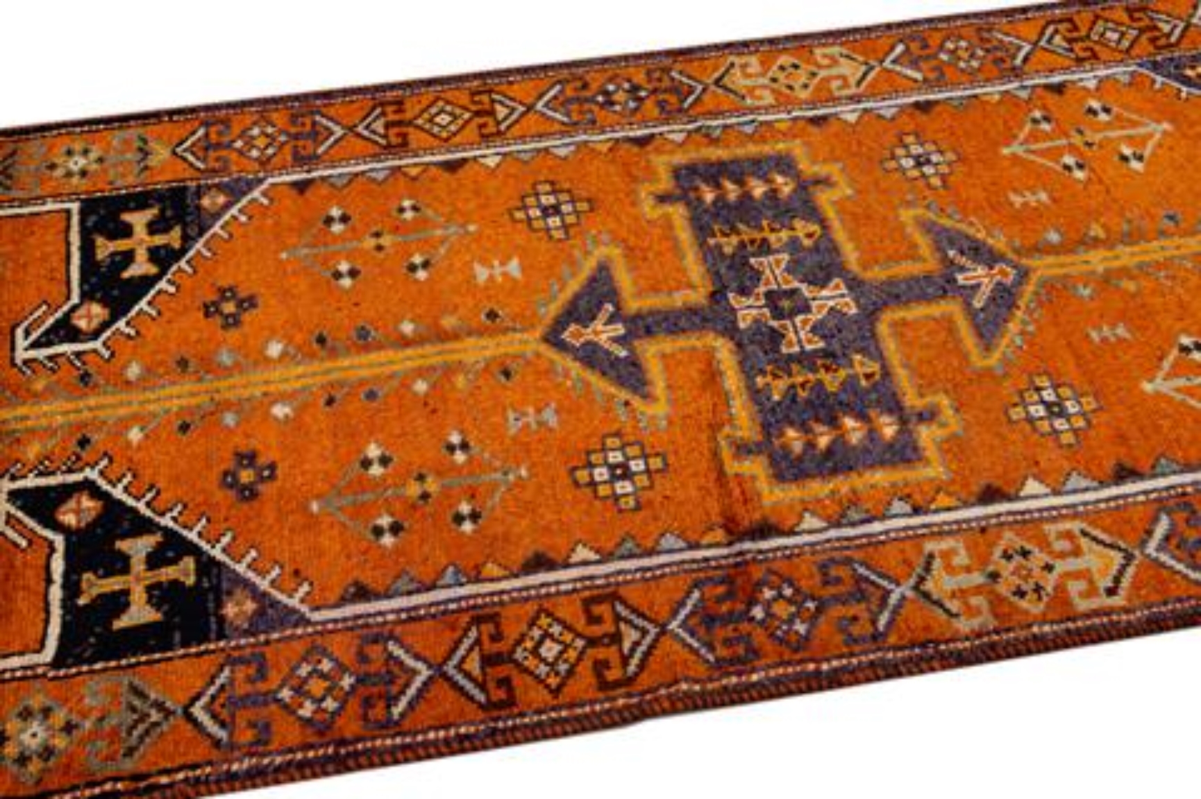 Vintage Handmade Orange Wool Runner Rug 2 Vintage Handmade Orange Wool Runner Rug