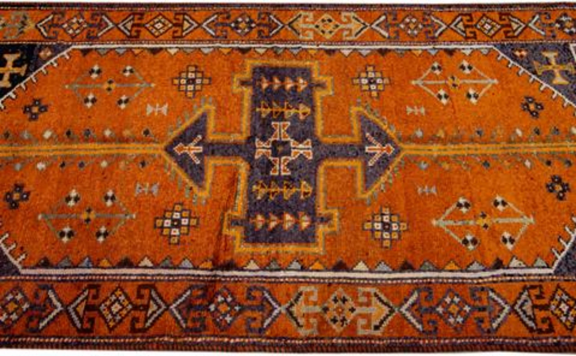 Vintage Handmade Orange Wool Runner Rug 4 Vintage Handmade Orange Wool Runner Rug