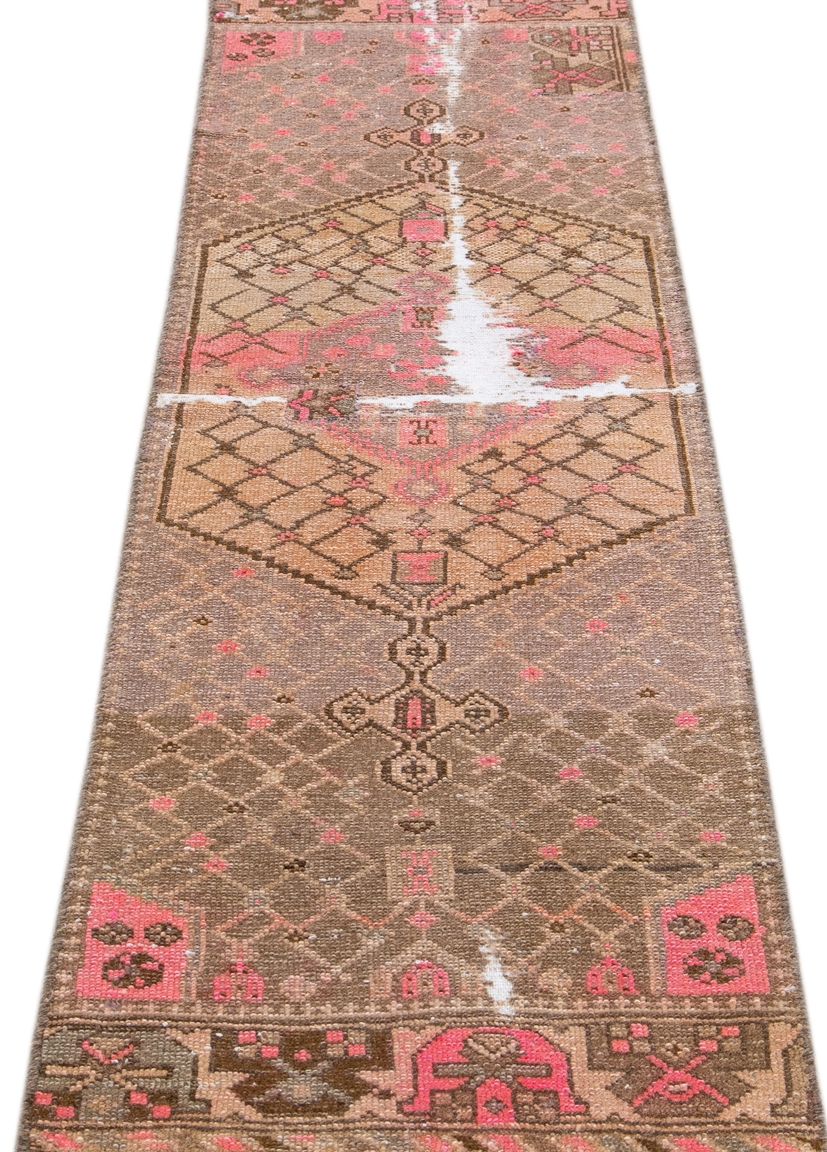 Vintage Geometric Brown Wool Runner 4 Vintage Geometric Brown Wool Runner