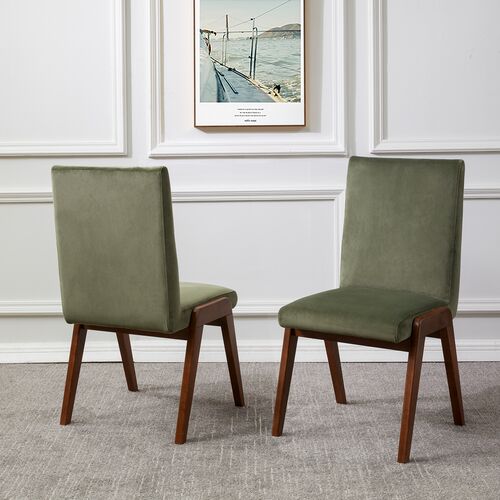 S/2 Forrest Velvet Dining Chairs, Olive Green/Dark Walnut 2 S/2 Forrest Velvet Dining Chairs, Olive Green/Dark Walnut