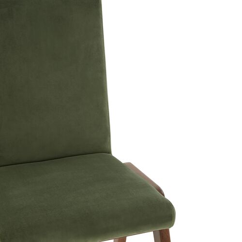 S/2 Forrest Velvet Dining Chairs, Olive Green/Dark Walnut 3 S/2 Forrest Velvet Dining Chairs, Olive Green/Dark Walnut