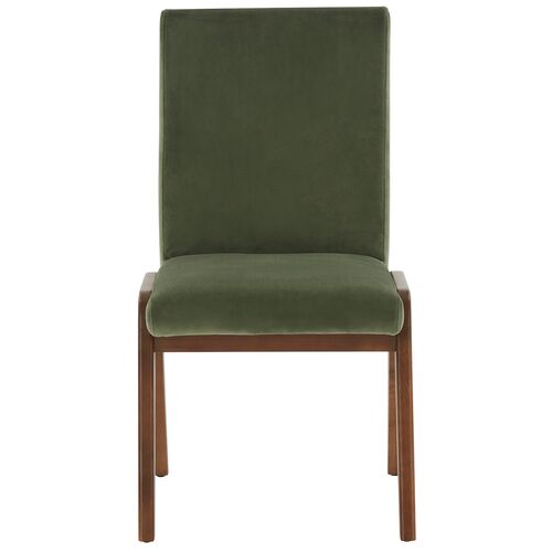 S/2 Forrest Velvet Dining Chairs, Olive Green/Dark Walnut 4 S/2 Forrest Velvet Dining Chairs, Olive Green/Dark Walnut