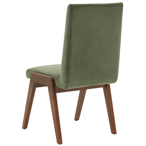 S/2 Forrest Velvet Dining Chairs, Olive Green/Dark Walnut 5 S/2 Forrest Velvet Dining Chairs, Olive Green/Dark Walnut