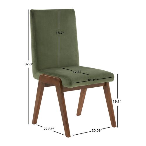 S/2 Forrest Velvet Dining Chairs, Olive Green/Dark Walnut 6 S/2 Forrest Velvet Dining Chairs, Olive Green/Dark Walnut