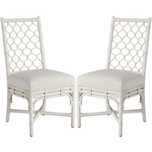 S/2 Coastal Living Marino Side Chairs, White Rattan/Snow 1 S/2 Coastal Living Marino Side Chairs, White Rattan/Snow