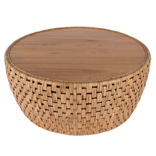 Micah Round Rattan Drum Coffee Table, Natural 1 Micah Round Rattan Drum Coffee Table, Natural