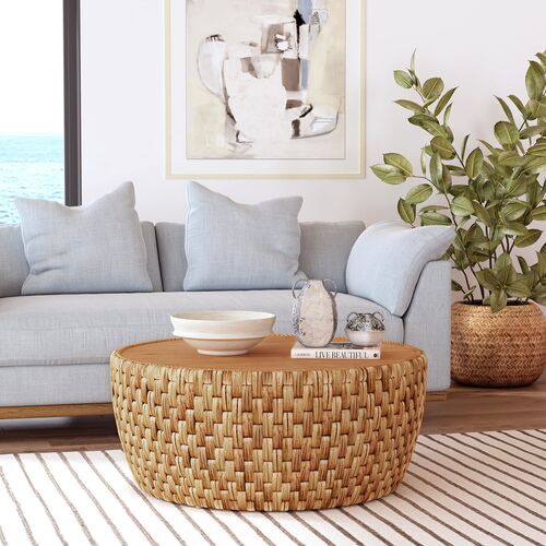 Micah Round Rattan Drum Coffee Table, Natural 6 Micah Round Rattan Drum Coffee Table, Natural