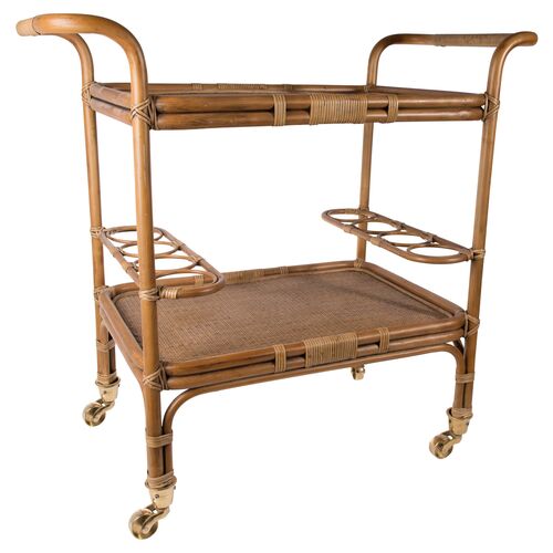 Carlo Rattan Bar Trolley, Antique