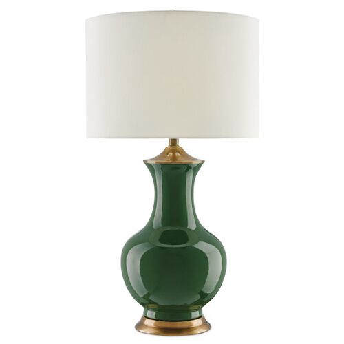 Lilou Table Lamp, Green/Antique Brass 1 Lilou Table Lamp, Green/Antique Brass
