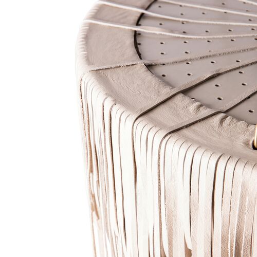 Small Round Urchin Leather Fringe Chandelier, Cream-Stone 10 Small Round Urchin Leather Fringe Chandelier, Cream-Stone