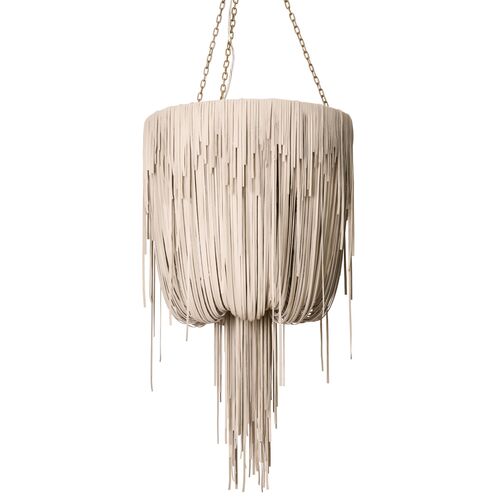 Small Round Urchin Leather Fringe Chandelier, Cream-Stone 11 Small Round Urchin Leather Fringe Chandelier, Cream-Stone