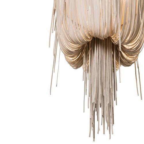 Small Round Urchin Leather Fringe Chandelier, Cream-Stone 14 Small Round Urchin Leather Fringe Chandelier, Cream-Stone