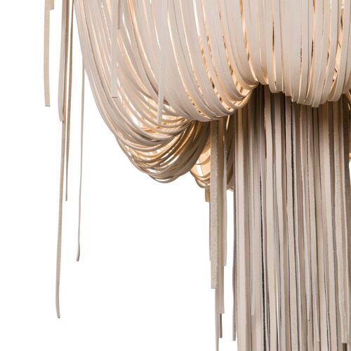 Small Round Urchin Leather Fringe Chandelier, Cream-Stone 3 Small Round Urchin Leather Fringe Chandelier, Cream-Stone