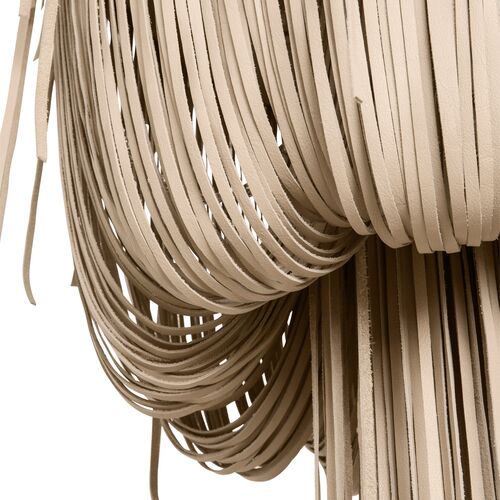 Small Round Urchin Leather Fringe Chandelier, Cream-Stone 5 Small Round Urchin Leather Fringe Chandelier, Cream-Stone