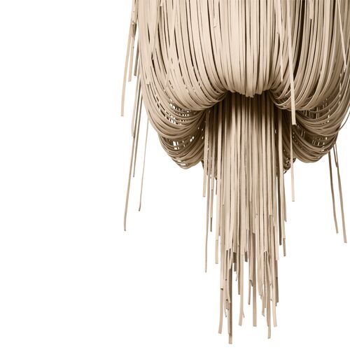 Small Round Urchin Leather Fringe Chandelier, Cream-Stone 6 Small Round Urchin Leather Fringe Chandelier, Cream-Stone