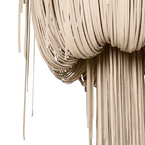 Small Round Urchin Leather Fringe Chandelier, Cream-Stone 7 Small Round Urchin Leather Fringe Chandelier, Cream-Stone