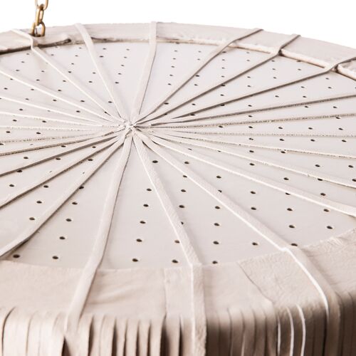 Small Round Urchin Leather Fringe Chandelier, Cream-Stone 8 Small Round Urchin Leather Fringe Chandelier, Cream-Stone