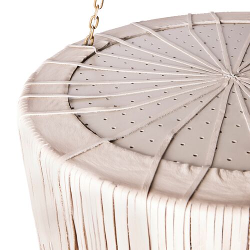 Small Round Urchin Leather Fringe Chandelier, Cream-Stone 9 Small Round Urchin Leather Fringe Chandelier, Cream-Stone