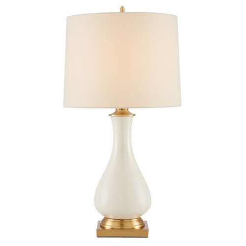 Lynton Table Lamp, Cream Crackle/Brass 1 Lynton Table Lamp, Cream Crackle/Brass