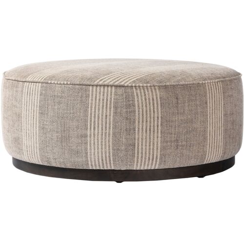 Janessa Large Round Ottoman, Manchester Flint Linen Stripe 1 Janessa Large Round Ottoman, Manchester Flint Linen Stripe