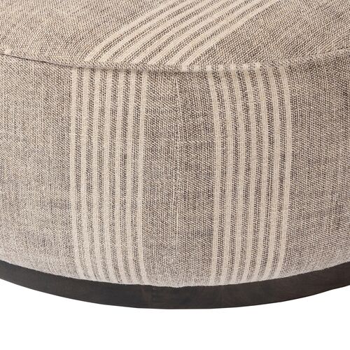 Janessa Large Round Ottoman, Manchester Flint Linen Stripe 2 Janessa Large Round Ottoman, Manchester Flint Linen Stripe