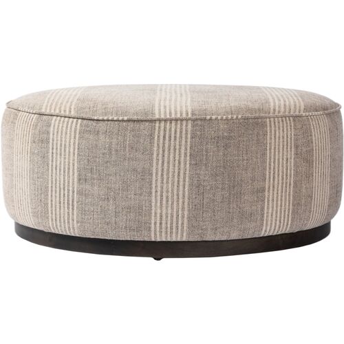 Janessa Large Round Ottoman, Manchester Flint Linen Stripe 3 Janessa Large Round Ottoman, Manchester Flint Linen Stripe