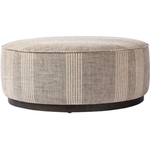 Janessa Large Round Ottoman, Manchester Flint Linen Stripe 4 Janessa Large Round Ottoman, Manchester Flint Linen Stripe