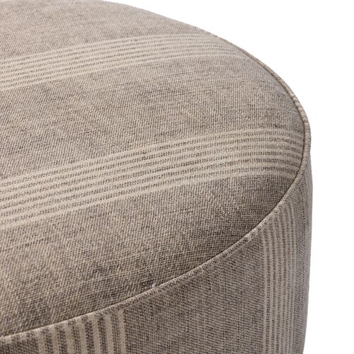Janessa Large Round Ottoman, Manchester Flint Linen Stripe 6 Janessa Large Round Ottoman, Manchester Flint Linen Stripe